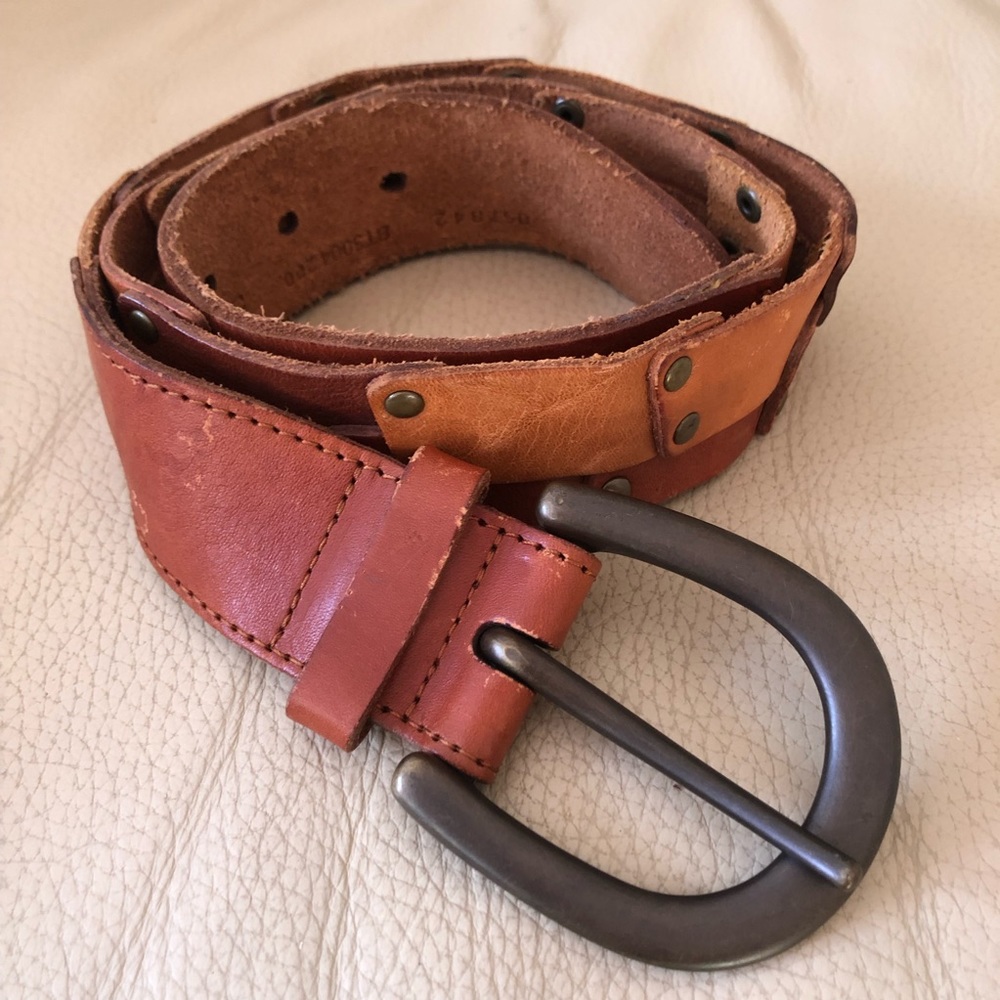 ❤️Fossil Leather Patchwork Colorblock Belt Puzzle Multicolor Rivets Size Small S
